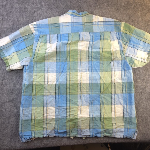 Tommy Bahama Shirt 2XL Blue Green Plaid Short Sleeve Linen Silk Blend Button Up - Picture 6 of 7